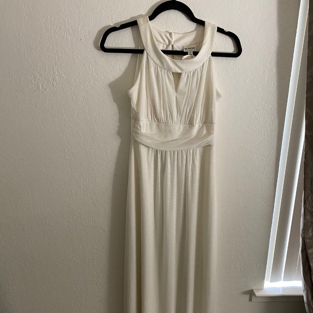 En Focus White Sparkle Gown Sleeveless